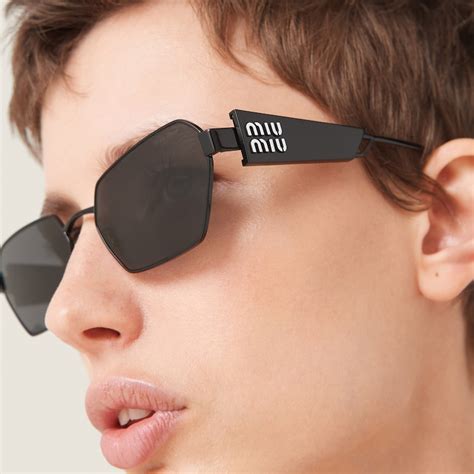 Slate Gray Lenses Miu Miu Logo Sunglasses .